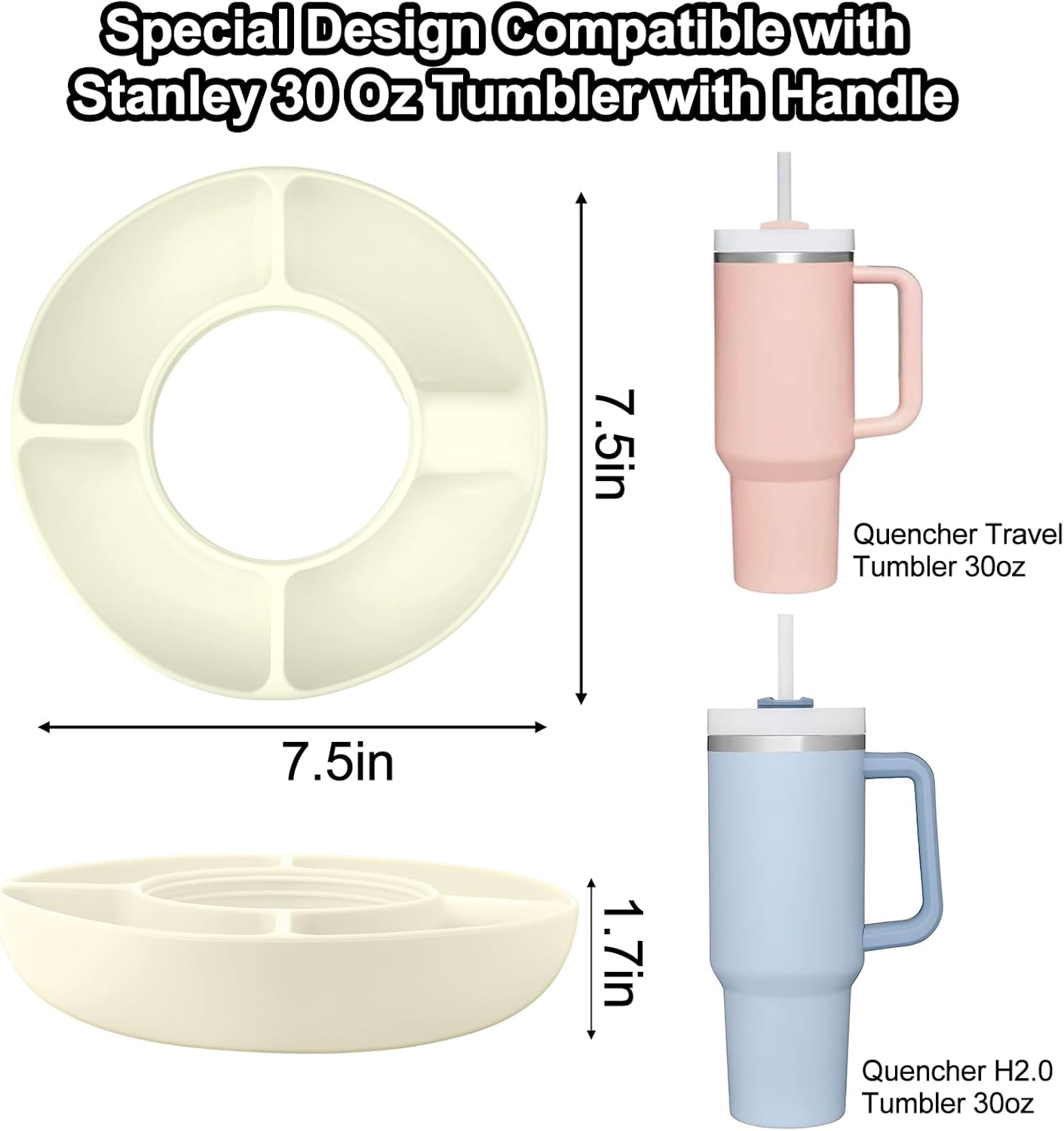 BABORUI Bandeja de aperitivos para vaso Stanley de 30 onzas con asa, vaso compatible con Stanley Cup de 30 onzas, anillo reutilizable para