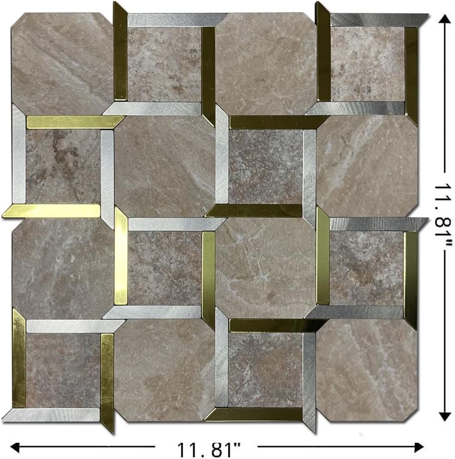 XUANINY Azulejos metálicos para salpicaduras de 10 hojas, paneles de pared autoadhesivos de múltiples formas, mosaico 3D para decoración de cocina y