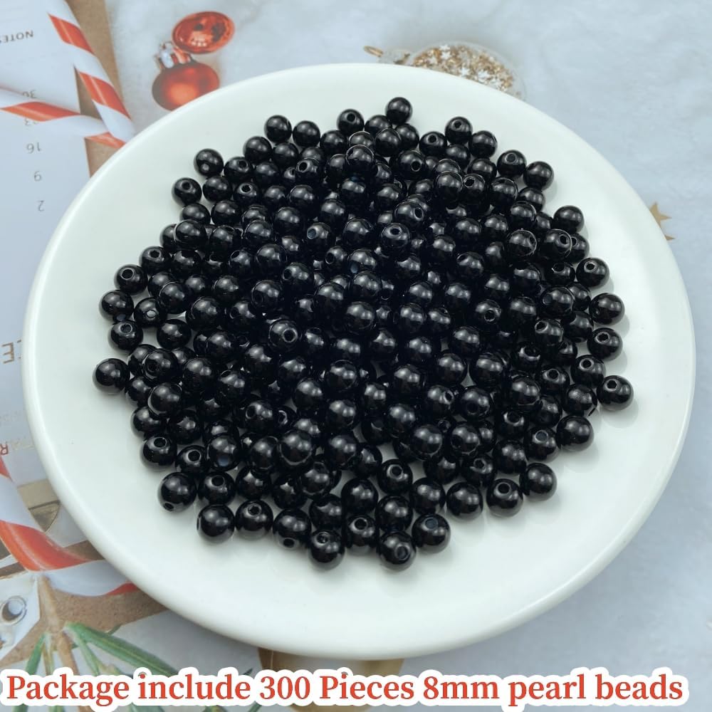 Pinhoollgo 300 cuentas de perlas redondas de 0.315 pulgadas con agujero para manualidades, pulseras, collares, suministros de fabricación de joyas,