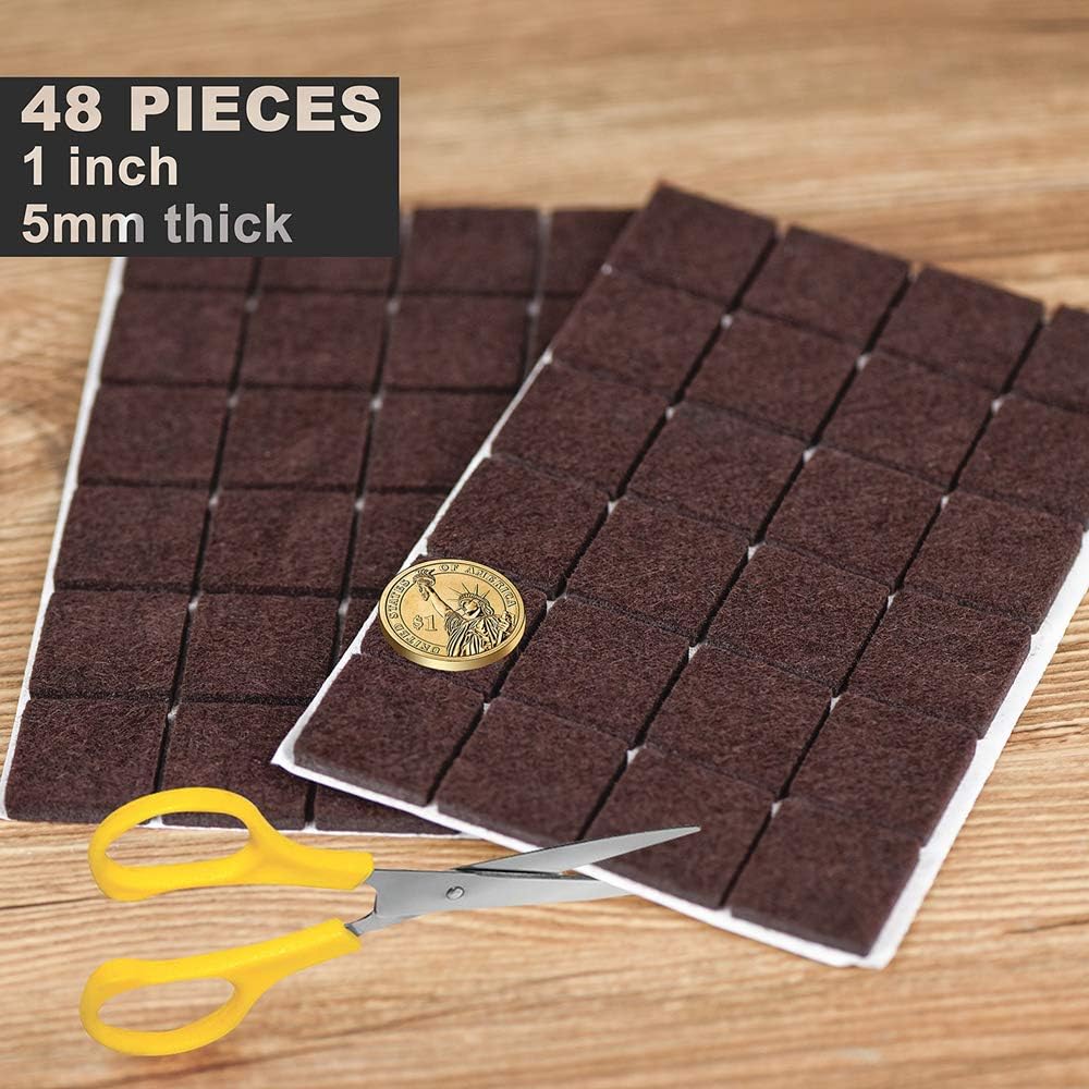 Almohadillas cuadradas de fieltro para patas de silla, almohadillas cuadradas de fieltro para muebles de 1 pulgada, paquete de 48 piezas, color