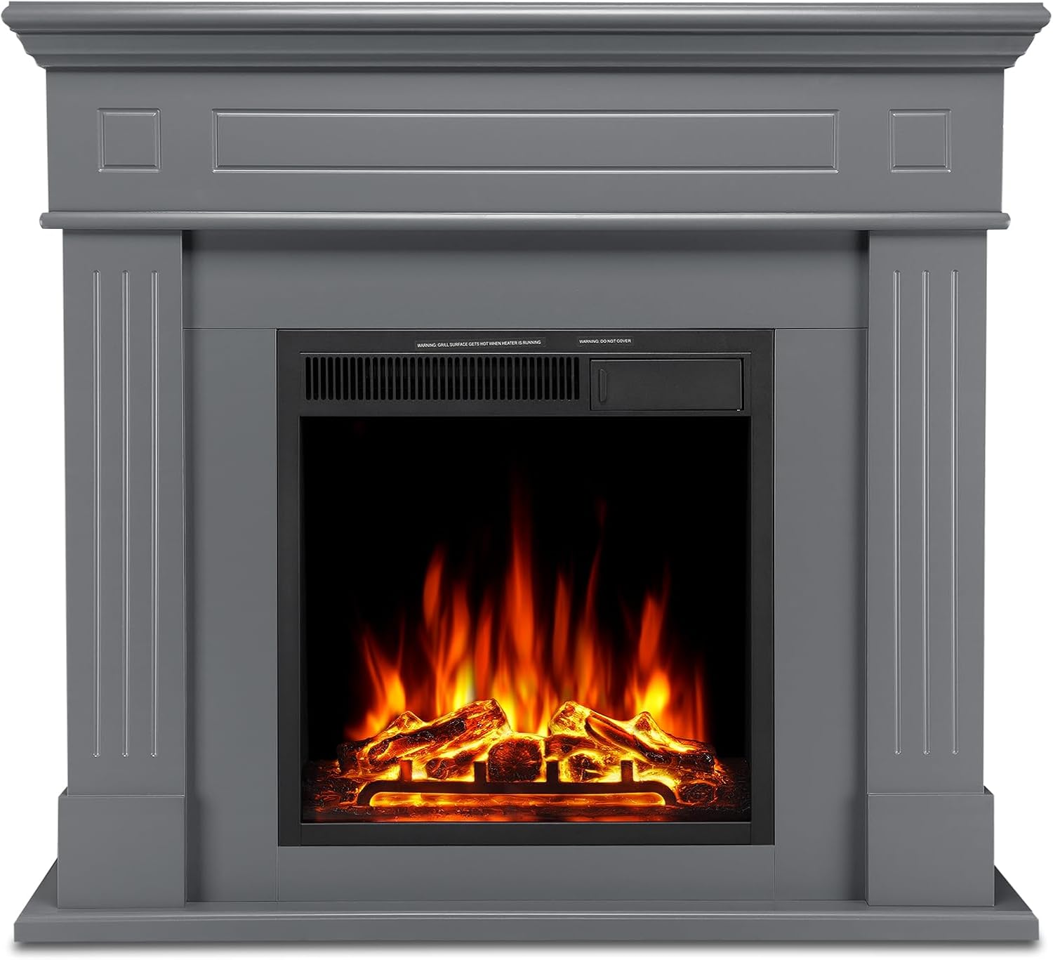 Xbeauty Chimenea eléctrica de 44 pulgadas con paquete de repisa, calentador de chimenea independiente con tronco y control remoto, 750-1500 W, (Gary)