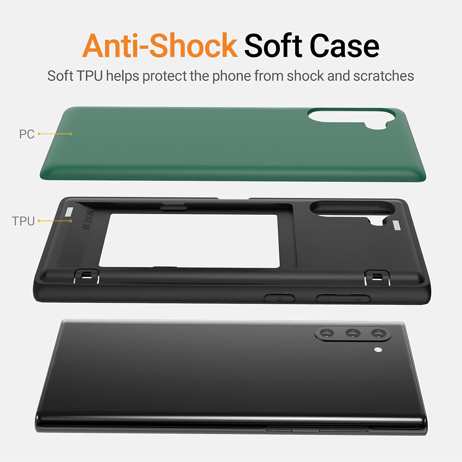 JUST4YOU Funda tipo cartera para Galaxy Note 10 con tarjetero Cierre magnético automático Cubierta de parachoques de espejo oculto (verde)