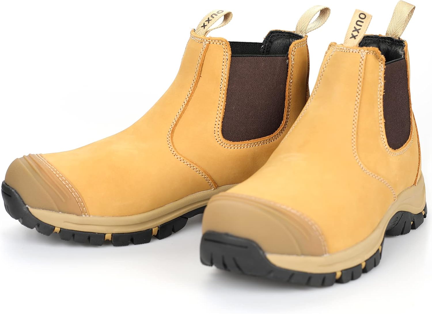 OUXX Botas de trabajo para hombres, zapatos de seguridad de cuero de goma con punta de acero, antideslizantes, impermeables, a prueba de pinchazos