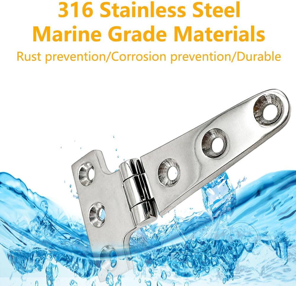 Plowatxi Bisagra de fundición de barco en forma de T, acero inoxidable 316, bisagra de puerta de hardware marino resistente para lancha, yate, 4 x 2