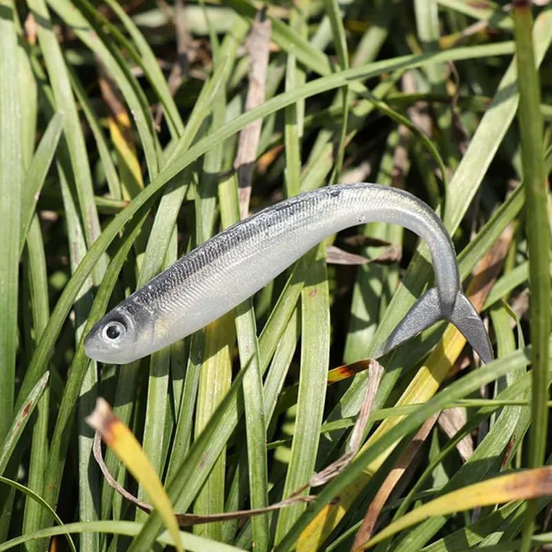 20 unids 10 unidsbolsa 3.1 in gusanos de camarón suave cebo de pescado plata silicona wobblers equipo de pesca jigging cebo de pesca jig cabeza cebo