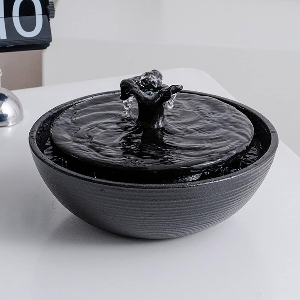 Fuente de agua de mesa de cerámica para decoración del hogar interior y exterior, mesa de escritorio y oficina (negro)