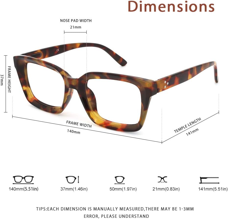 JiSoo Anteojos de lectura de gran tamaño para mujer 2.5, diseño elegante, marco grande con bisagra de resorte, tortuga 2.5