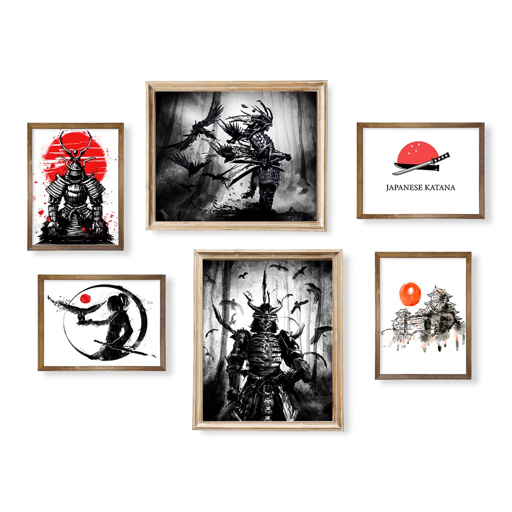 Japandi Home Decor – Japan Warrior Katana Picture Print – Bushido Karate Ninjas Japanese Themed Art Set – Japanese Samurai Poster Wall Art – Asian