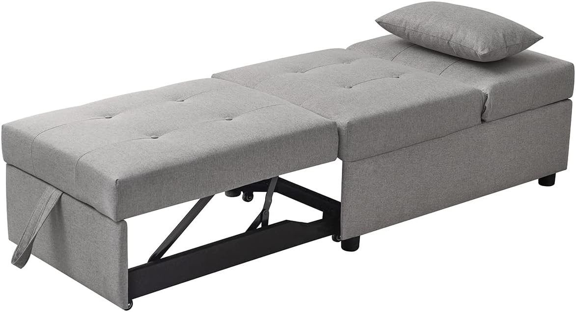 Kings Brand Furniture – Otomana multifuncional, sofá cama, silla convertible, gris claro