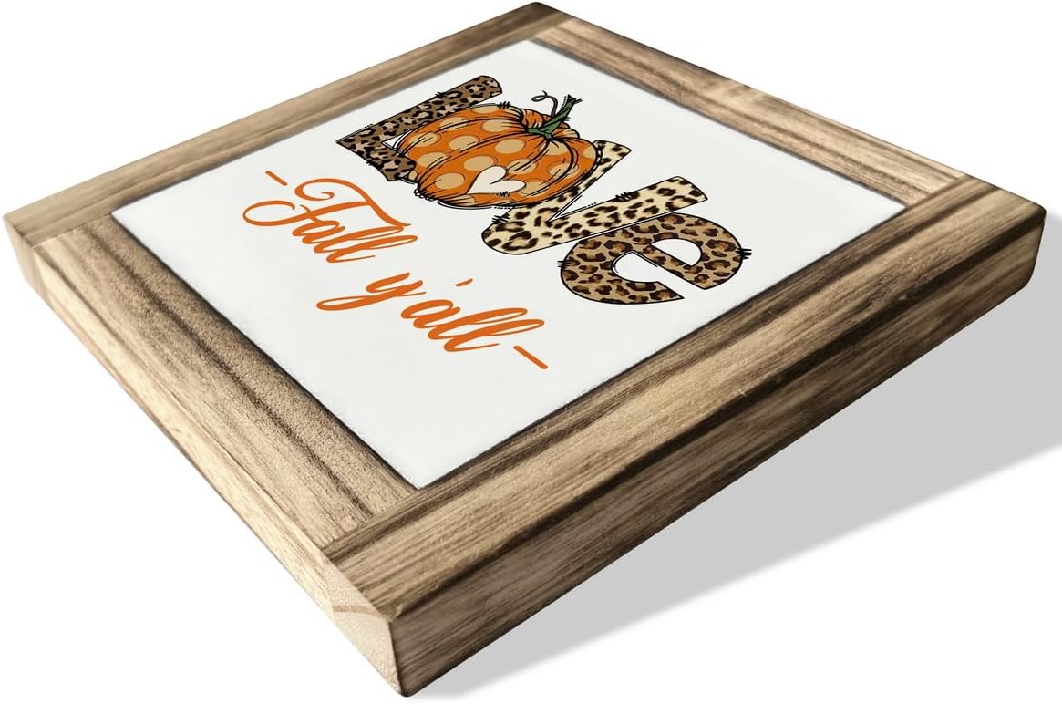 Letrero de madera de otoño, decoración de otoño, decoración de escritorio con placas de madera en caja, letrero de amor, decoración de otoño con
