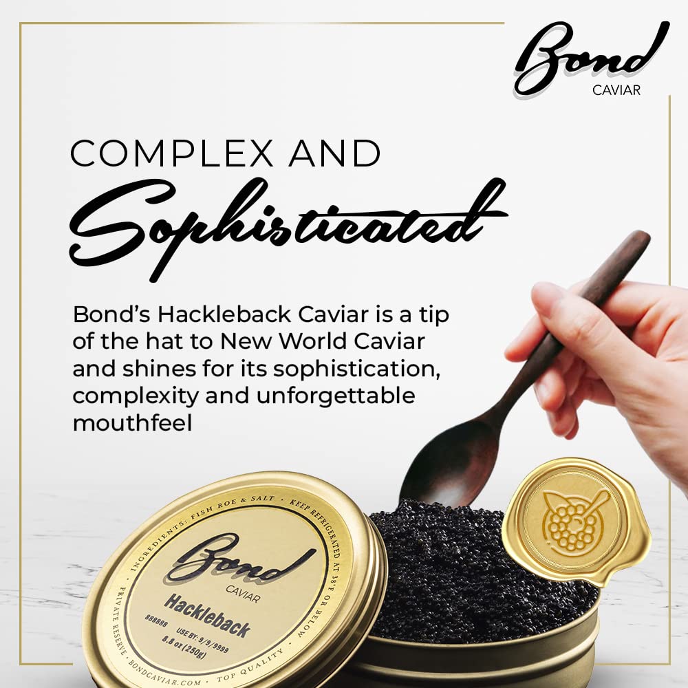 Bond American Hackleback Caviar – Huevas de caviar de renombre mundial, perlas negras pequeñas exclusivas, entrega durante la noche, lujo perfecto