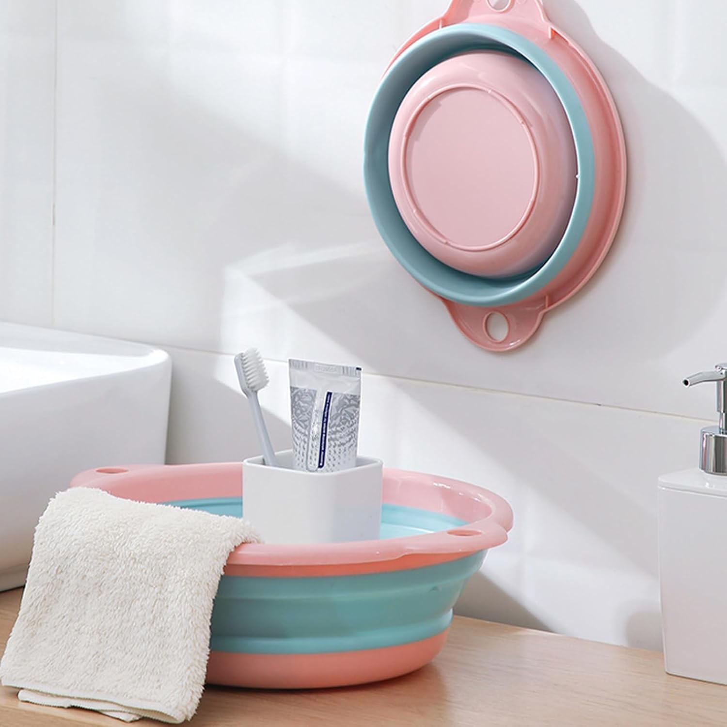 Tainrunse Tina de lavado portátil de plástico plegable lavabo de cocina platos de cocina lavabo para acampar suministros de viaje, rosa, S