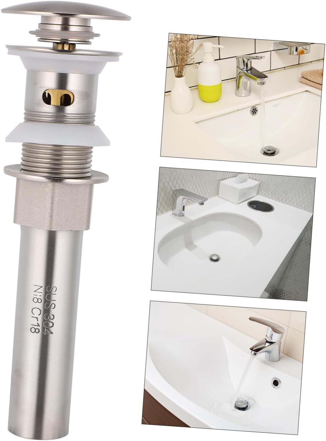 Uonlytech Tapón de drenaje para lavabo de baño, cabeza de hongo, tubo de drenaje, escurridor de rebote, tapón para fregadero de baño, tapón de