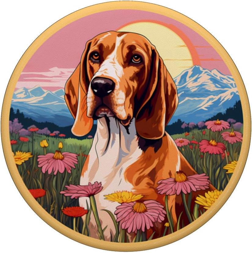 PopSockets PopGrip estándar para perro de prado, diseño de coonhound inglés americano, diseño de flores de montaña