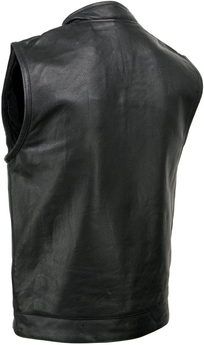 Milwaukee Leather Chaleco de cuero para motociclista estilo club negro para hombre, Sh2036-negro