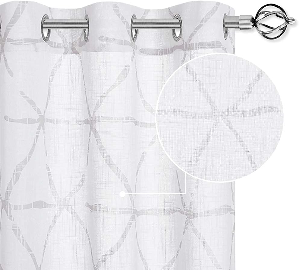 StangH Cortinas semitraslúcidas blancas  Paneles de cortina transparentes con aspecto de lino, diseño de triángulo, cortinas de privacidad para sala