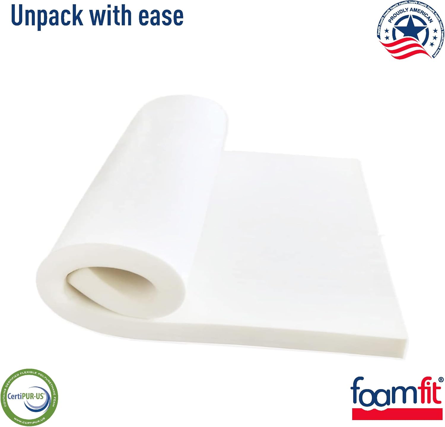 FoamFit Espuma de tapicería de 2 pulgadas de grosor, 18 pulgadas de ancho, 18 pulgadas de largo, alta densidad, 1.8 libras, 46 ILD firme reemplazo