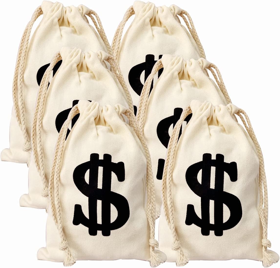 Grahoe Bolsa de dinero con cordón para dinero, bolsa de lona con símbolo de dólar para juguetes, fiesta temática de cosplay, bolsa de dinero,