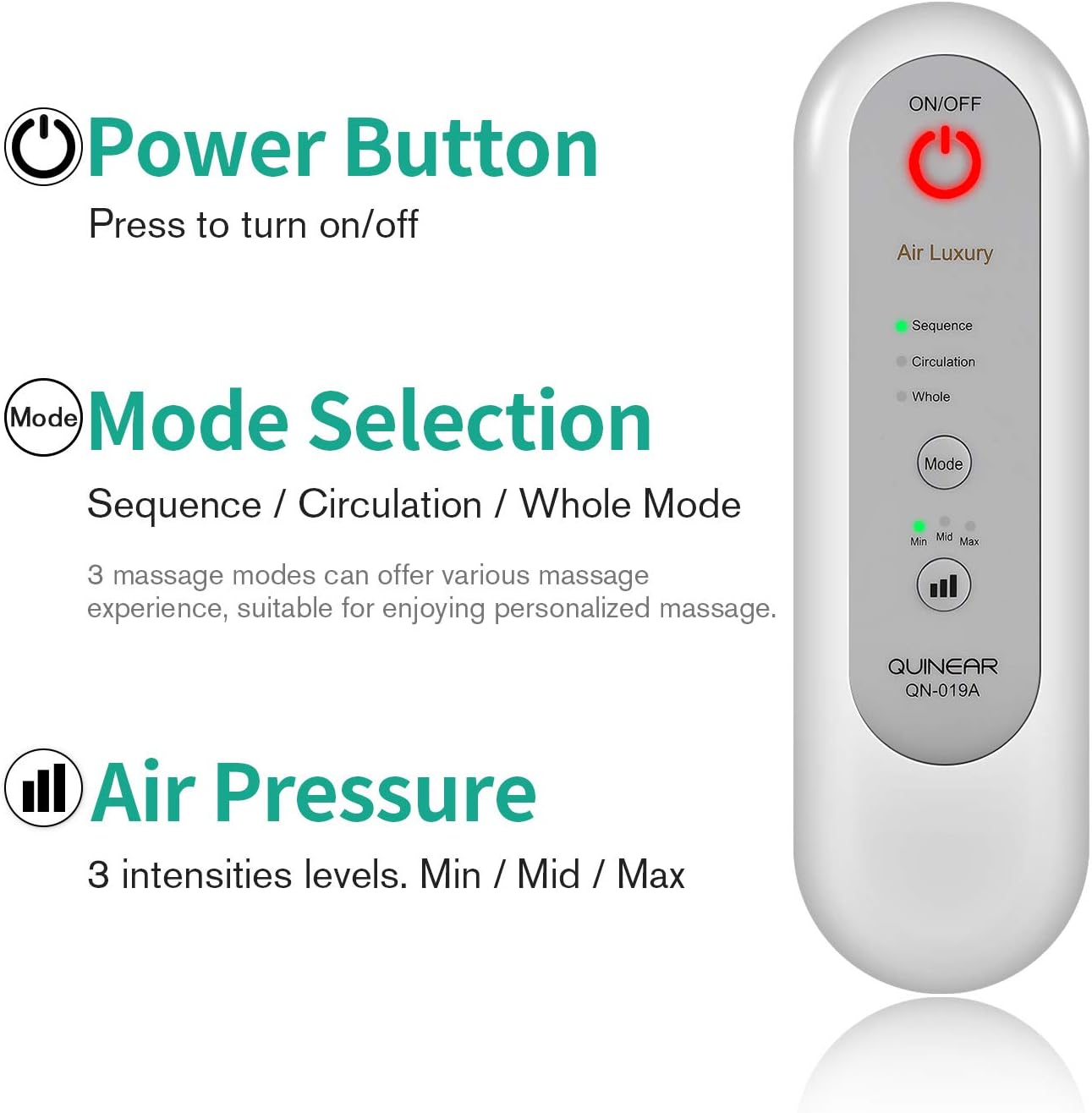 QUINEAR Masajeador de compresión para circulación y alivio del dolor, sistema eléctrico de recuperación de velcro para pies y piernas, edema y