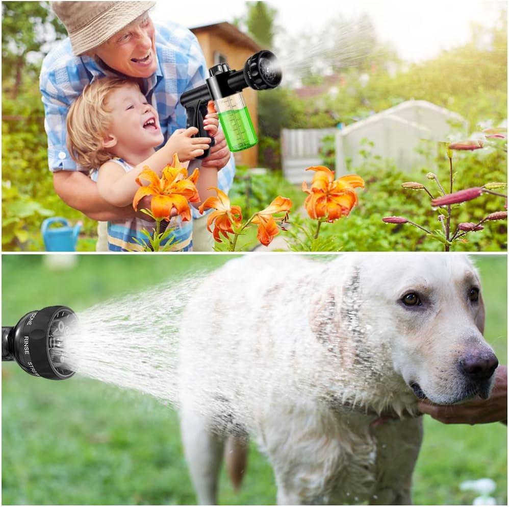 Boquilla de lavado de autos, boquilla de manguera de alta presión, pulverizador de 8 patrones de manguera con 2 dispensadores de jabón de 3.5 onzas