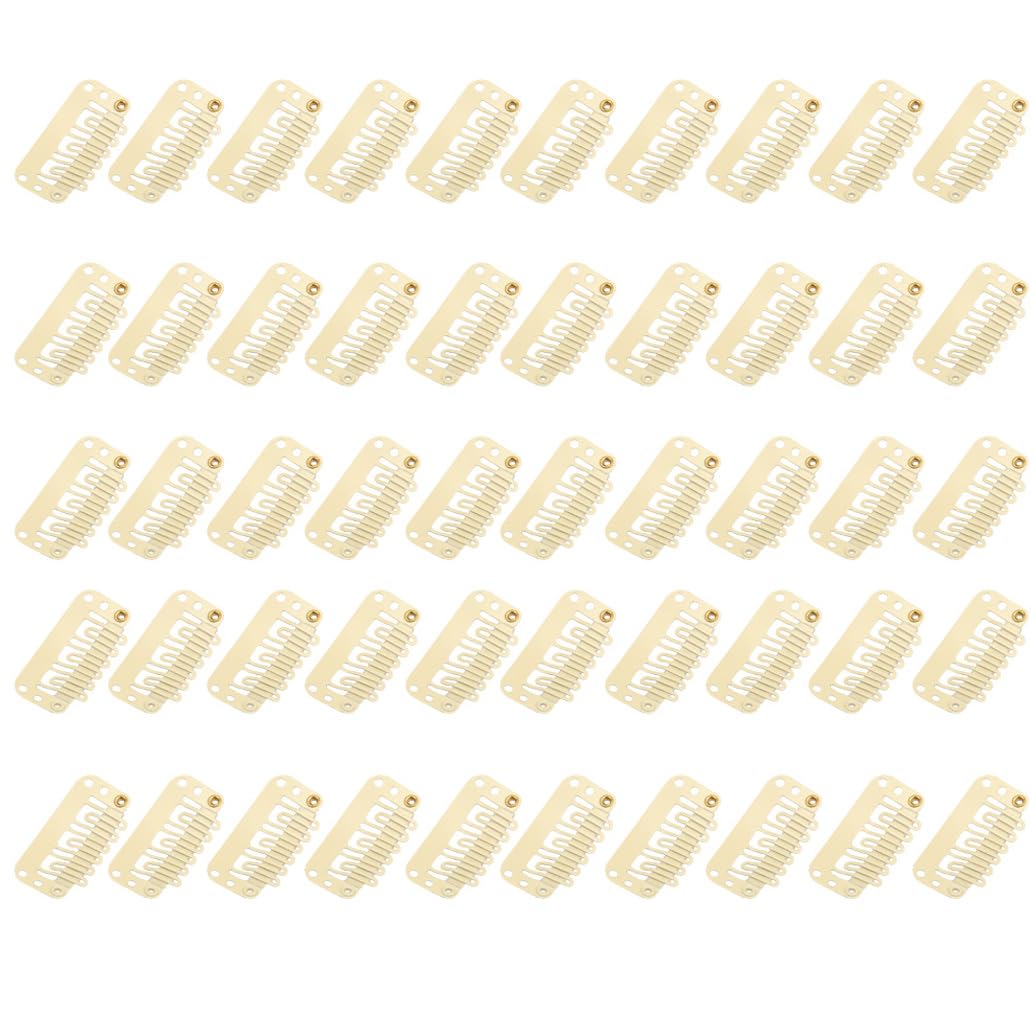 ZLCHE 50 pinzas de extensión de cabello con clip a presión para extensiones de cabello, 1.3 in1.26 pulgadas, 6 dientes en forma de U (beige)