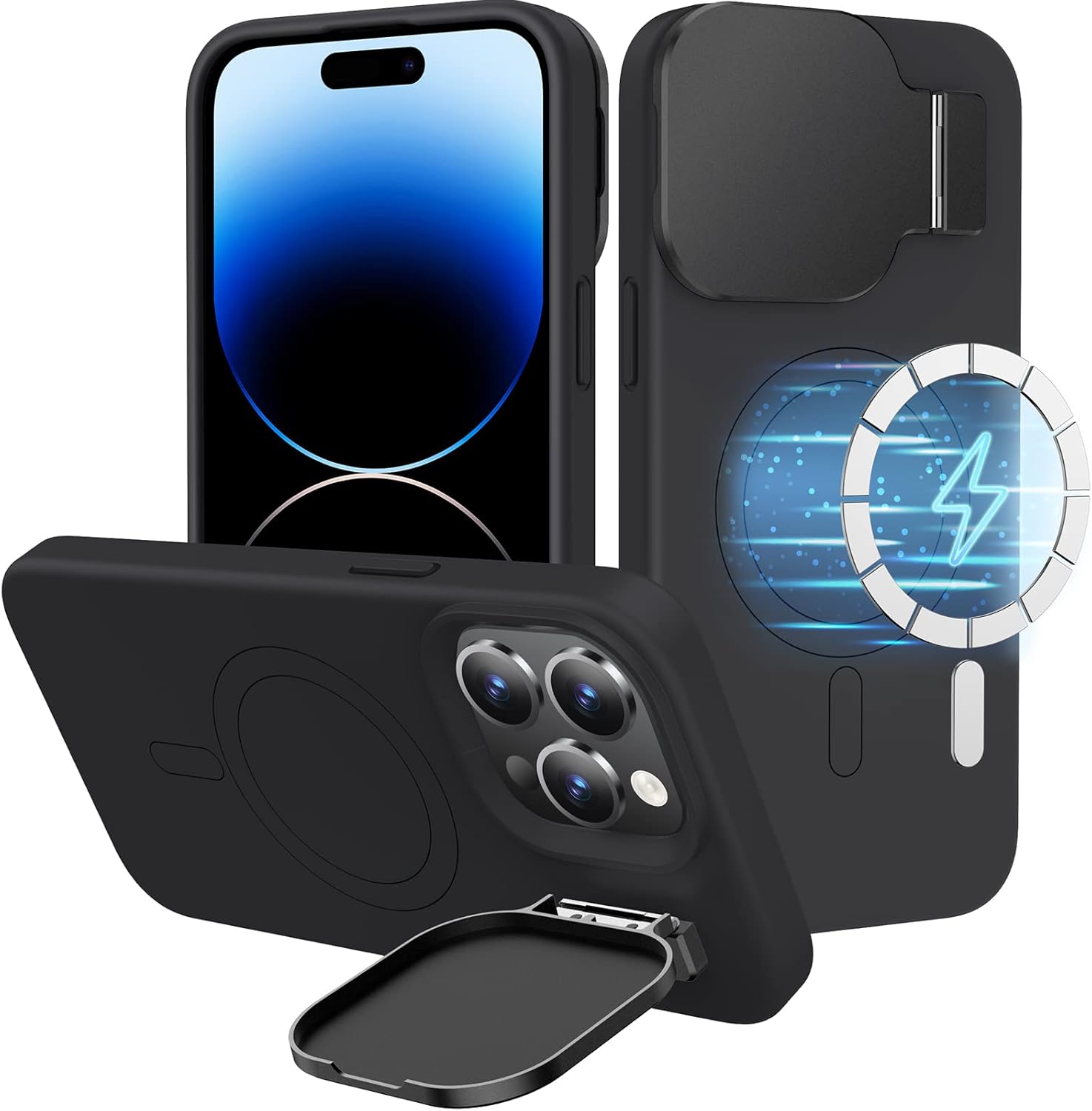 Shields Up Funda para iPhone 14 Pro Max con soporte compatible con MagSafe Funda magnética para teléfono con cubierta de cámara incorporada, funda