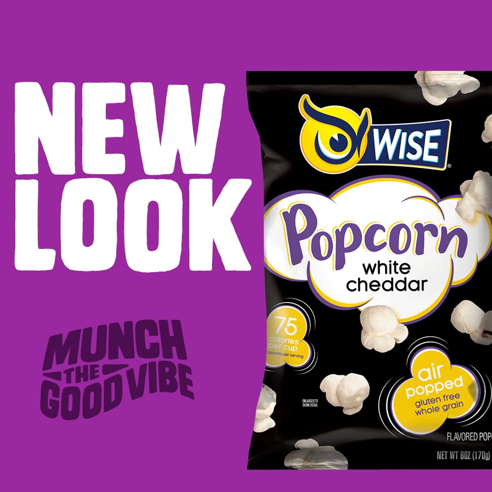 Wise Snacks – Palomitas de maíz cheddar blanco, 0.625 onzas (42 unidades), bolsas de tamaño individual para aperitivos, aperitivos saludables de