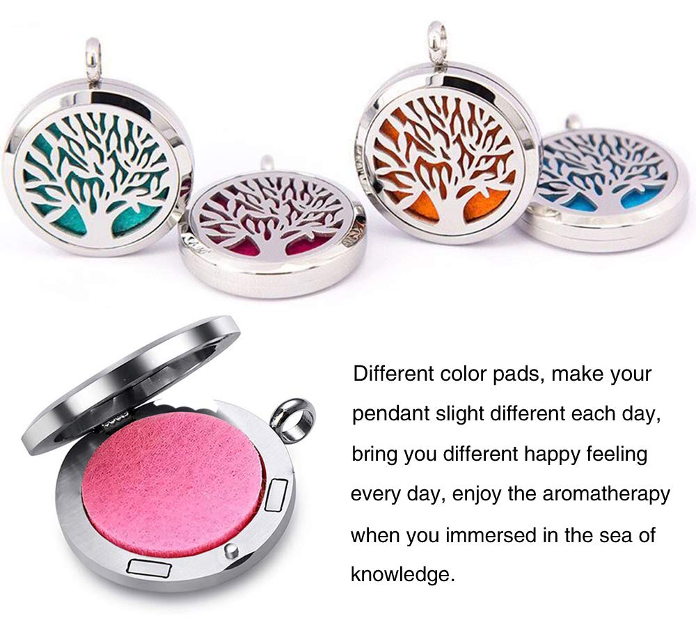 Collar difusor de aceite esencial para aromaterapia, diseño de árbol de la vida, colgante de medallón de acero inoxidable