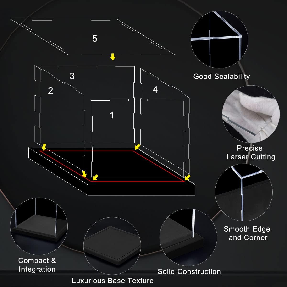 SVENJBB vitrina acrílica, cajas de acrílico de cubo de 8 x 8 x 8 pulgadas para exhibición, vitrinas transparentes con base negra mate y tapa para