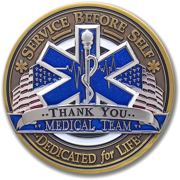 & Emblem – Moneda de desafío del equipo médico EMT  EMS  Honrando a los profesionales médicos heroicos  Equipo médico – con caja de exhibición de