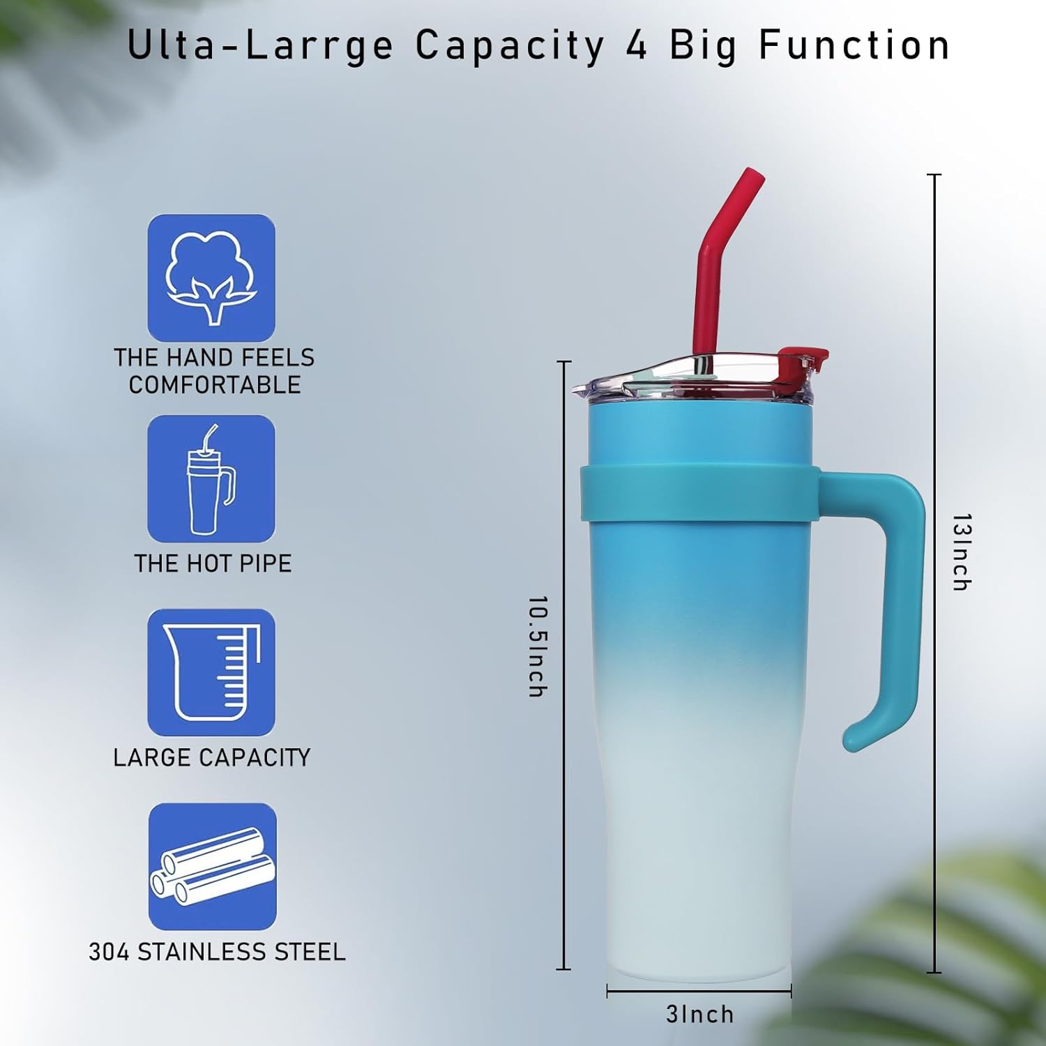 SEYGN – Vaso de 40 onzas con asa, a prueba de derrames, botella de agua, taza de café, taza térmica de viaje, para oficina, deportes, bebida helada,