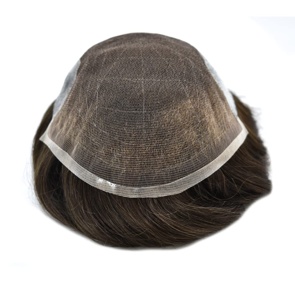 Tupé para hombres, cabello humano real, pieza de cabello para hombre, sistema de cabello de encaje suizo suave para hombres, sistema de reemplazo de