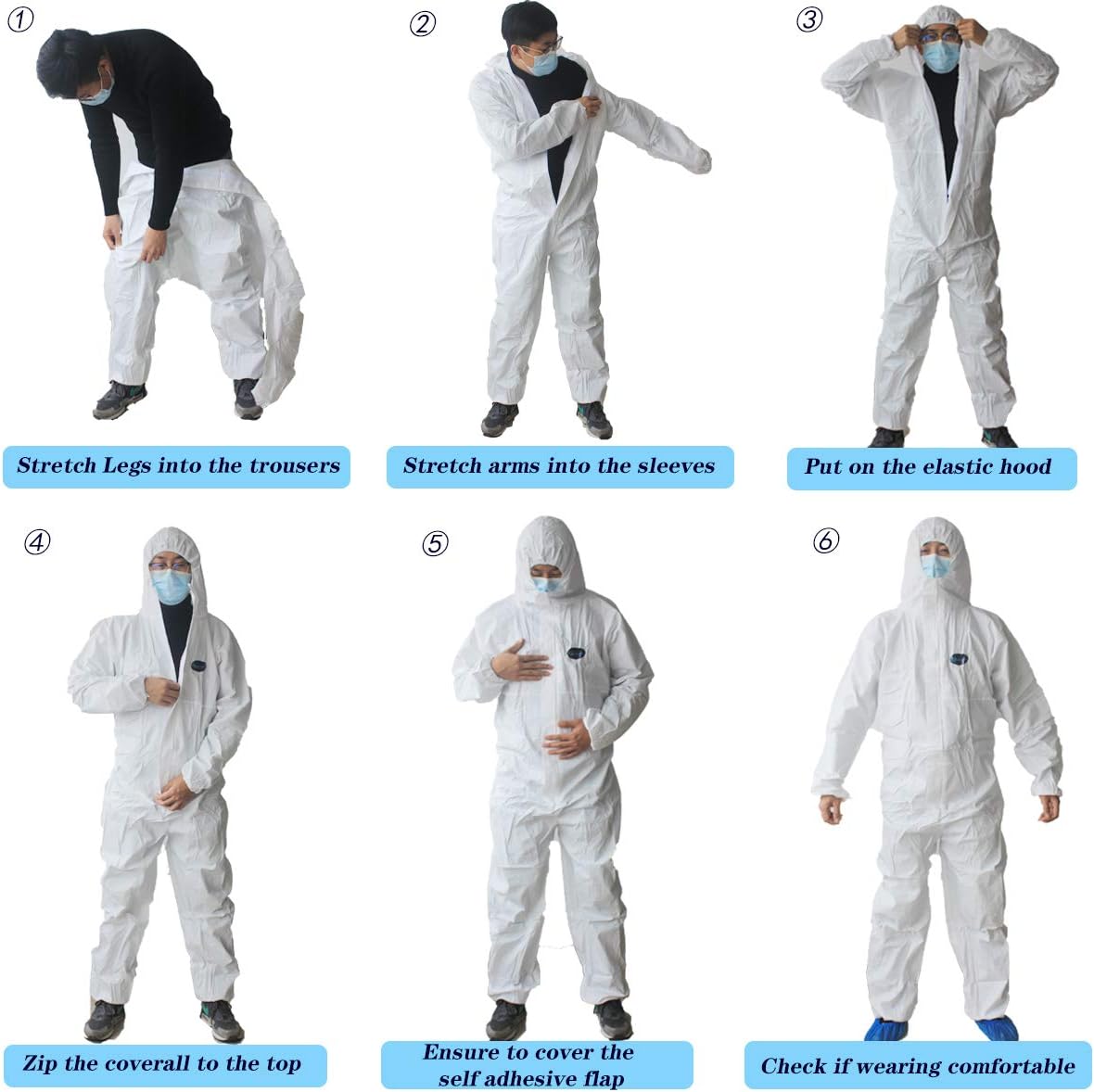 Vicogard – Overol protector desechable, cintura elástica con cremallera frontal y puños para tobillos, traje de aislamiento SMS con capucha para