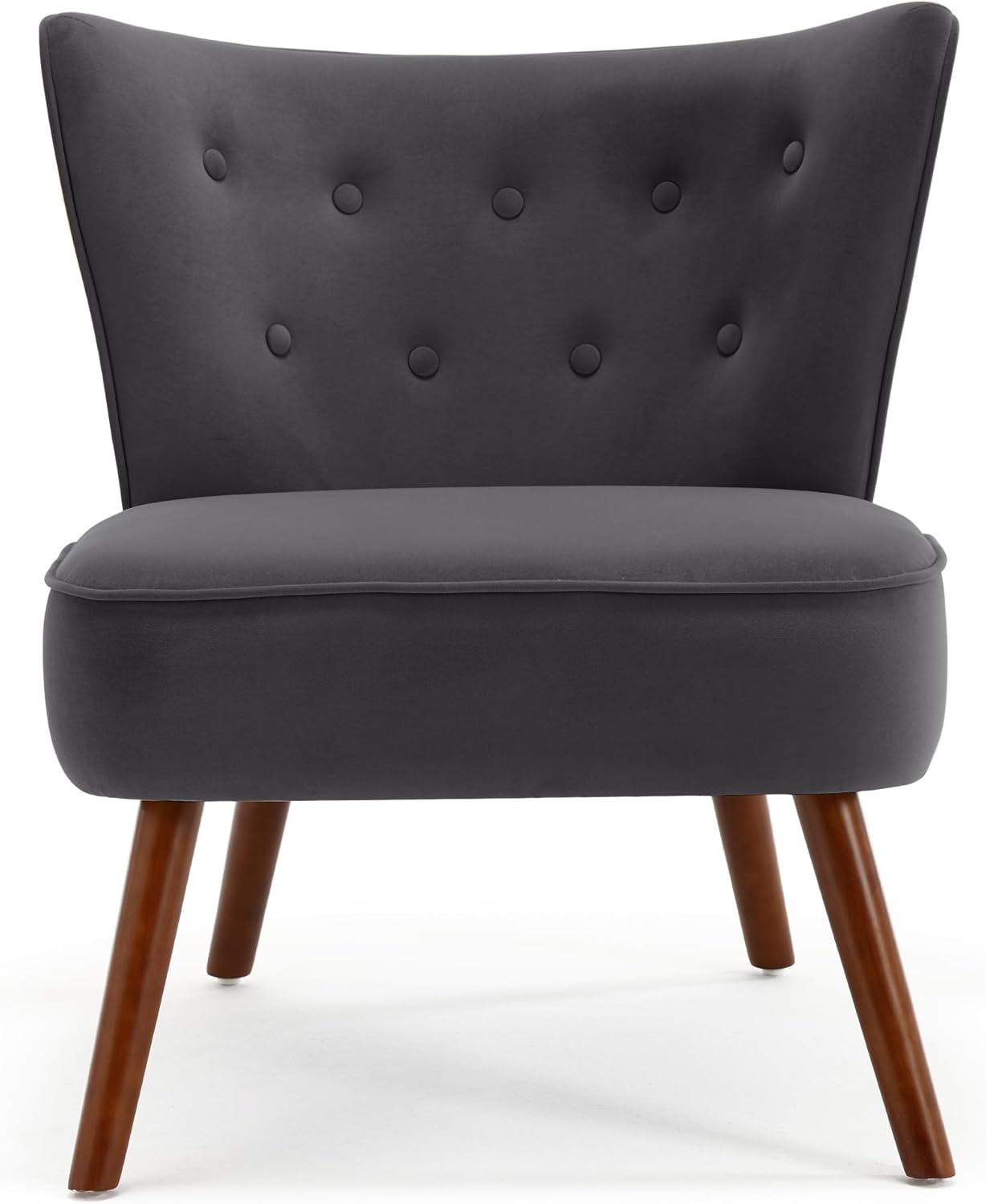 Silla decorativa de terciopelo moderna de mediados de siglo, silla de sala de estar sin brazos con patas de madera, silla de club con respaldo