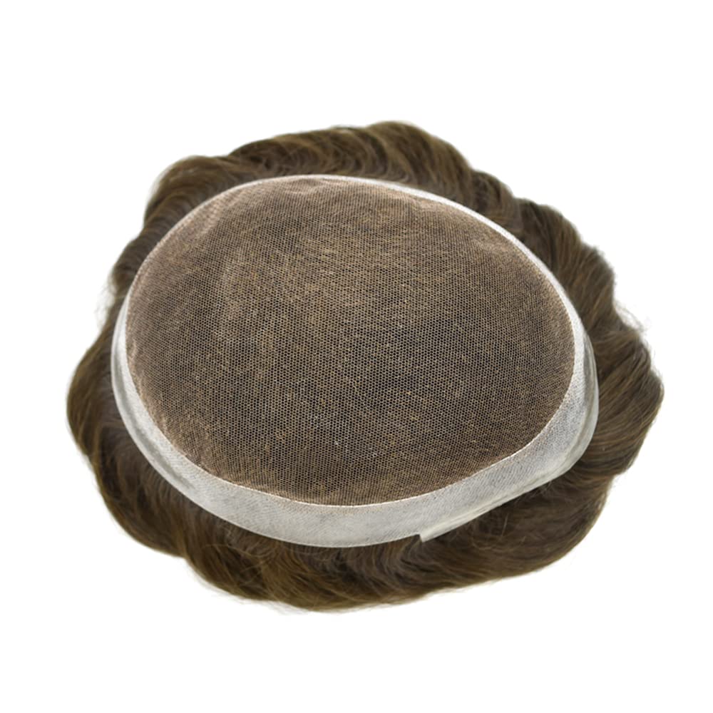 Toupee – Piezas de cabello para hombre, encaje suave, cabello humano real, sistema de unidades de cabello tipo tupé, cabello humano para hombre,