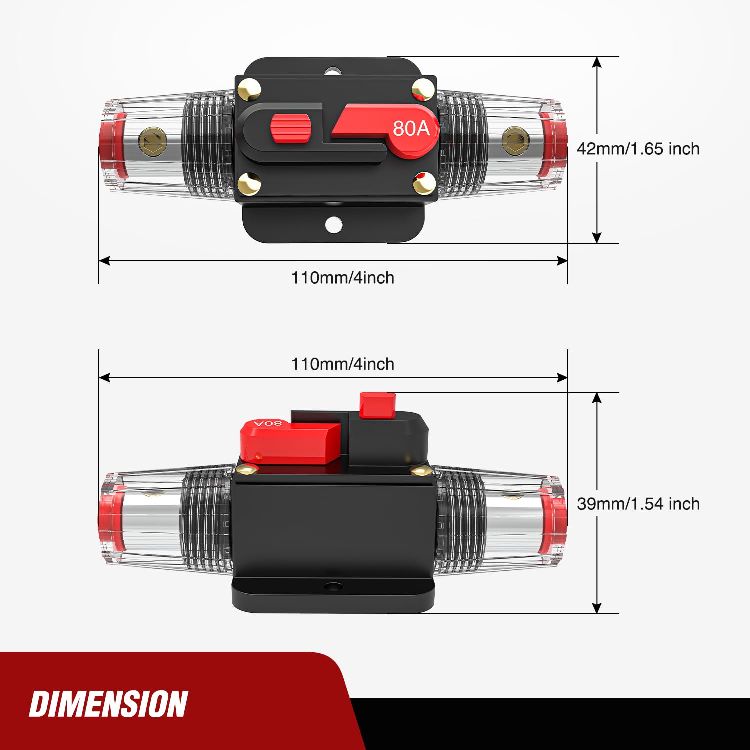 Nilight Disyuntor en línea 80A reiniciable 12-24V CC Soporte de fusibles de reinicio manual de 3-15 AWG protección de sobrecarga para sistema de