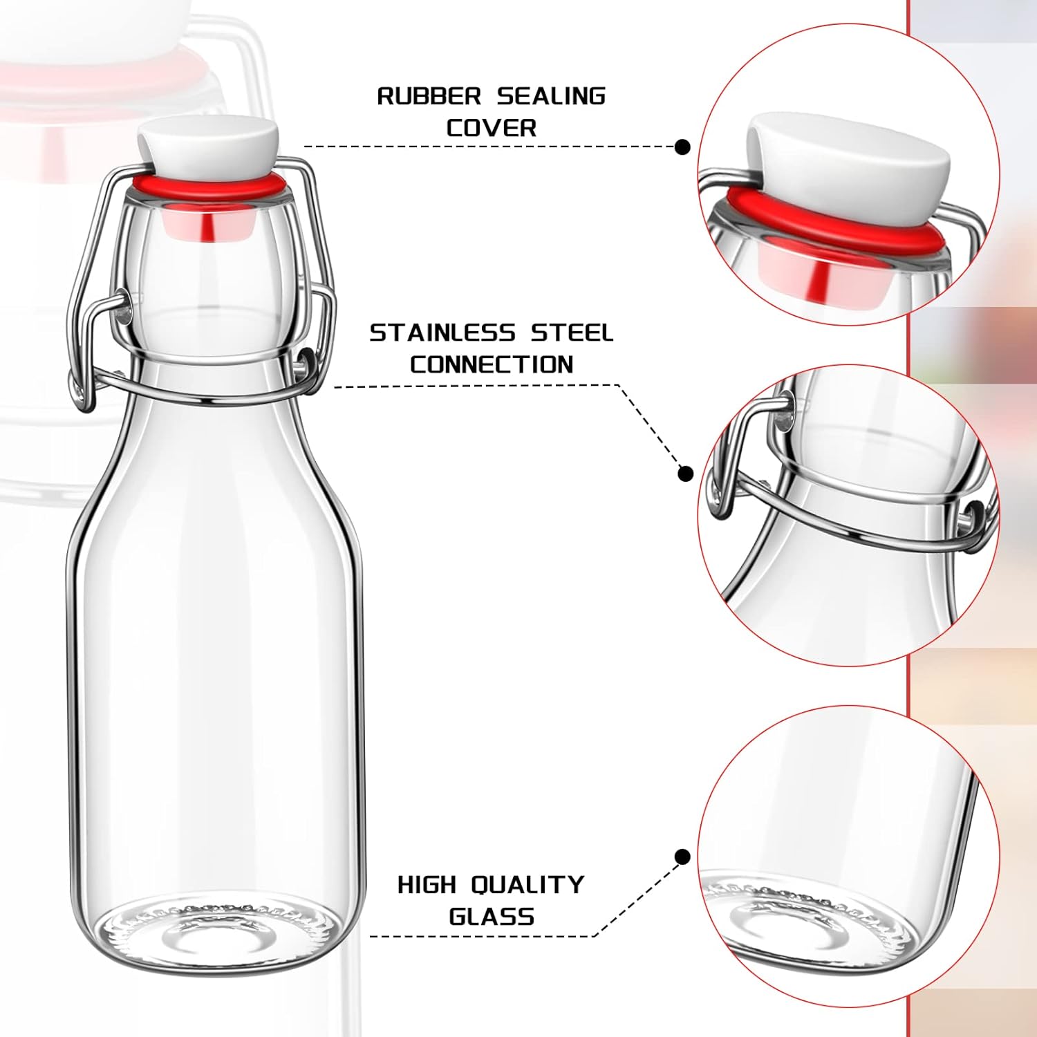 EBOOT Botellas de vidrio con tapa abatible con tapas, botellas de cerveza, botellas de vidrio transparente con parte superior oscilante, botellas de