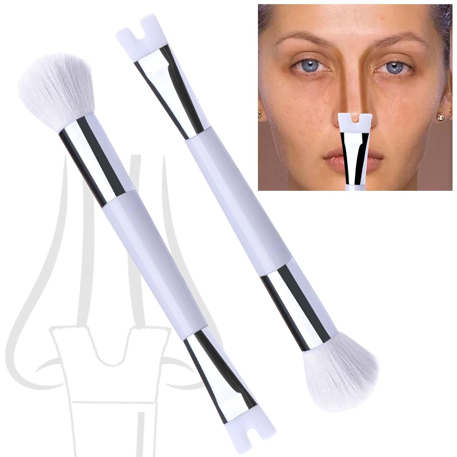 Brocha de contorno de nariz (2 unidades), brocha de maquillaje de doble extremo para contorno de nariz, forma con U para esculpir la nariz y definir