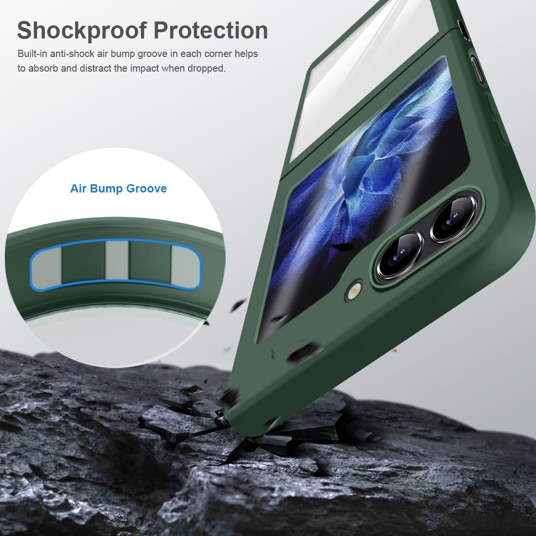 MALEWOLF Funda protectora para Samsung Galaxy Z Flip 5, antiarañazos Flip 5 protector de pantalla secundaria y protector de cámara con conector de