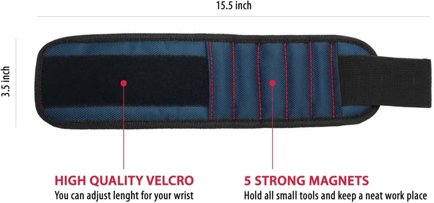 Pulsera magnética para sujetar tornillo, con imanes fuertes, hecha de poliéster magnético con imanes ligeros y potentes, herramienta perfecta para
