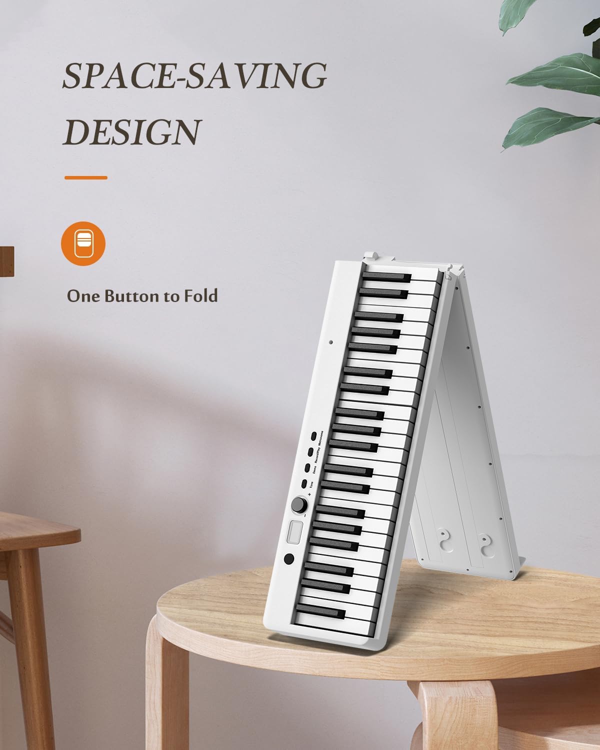FingerBallet Teclado de piano portátil, piano digital plegable semipesado con 88 teclas de luz, tamaño completo, grano de madera, teclado de piano