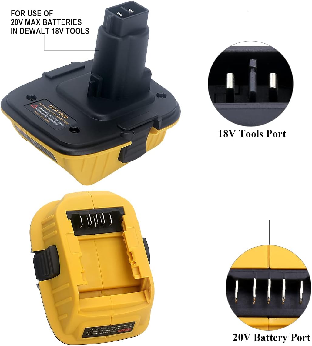Adaptador de batería DCA1820 para DEWALT 18v a 20v Convertir 20V MAX XR Batería de litio DCB200 DCB201 DCB203 DCB204 DCB205 DCB206 a Dewalt 18V