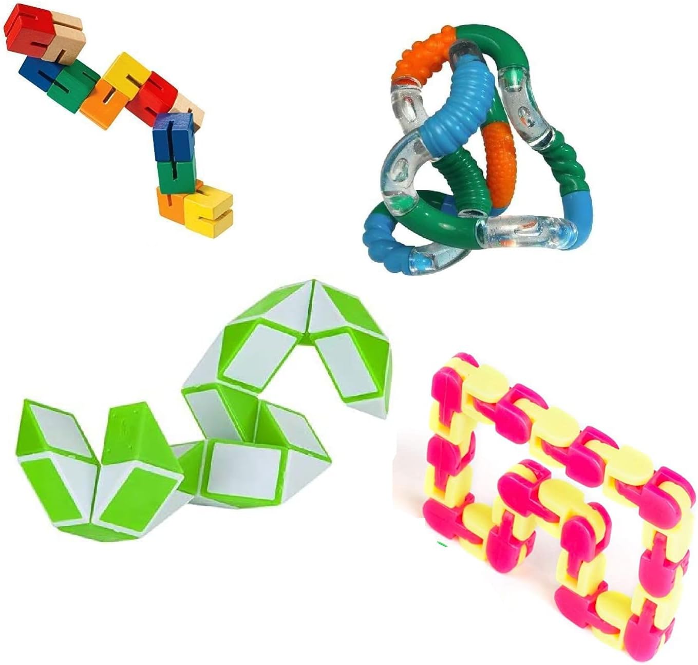 Fidget Sensory Pack de 3 juguetes Twister para aliviar el estrés con enredo, Jr. y madera, rompecabezas para la ansiedad, cambiador de forma, juego