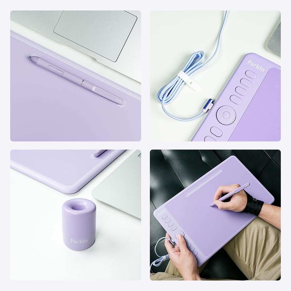 Parblo Intangbo M – Tableta de dibujo de 10 x 6 pulgadas, tableta gráfica digital con 8192 niveles, lápiz capacitivo sin batería y 8 teclas de