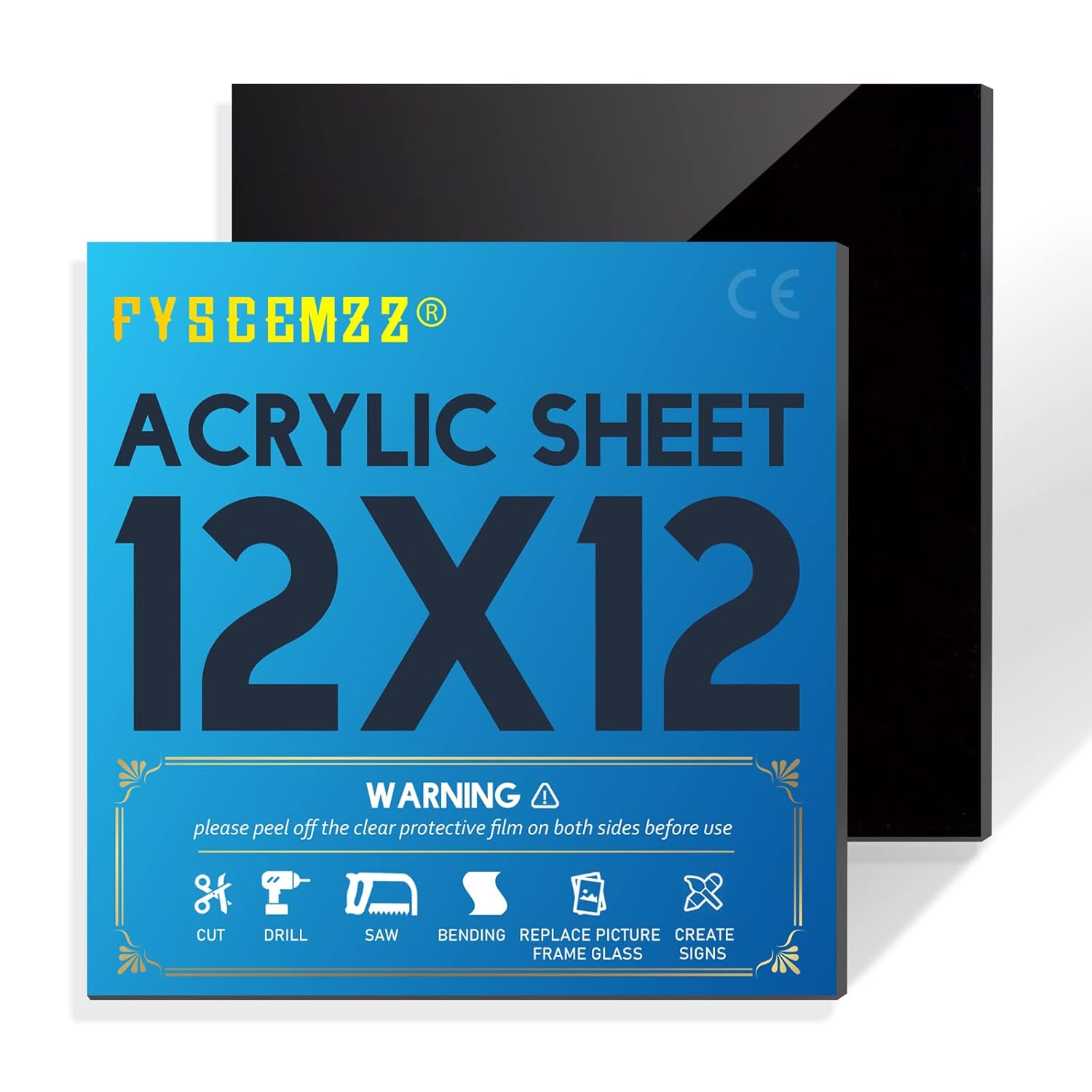 FYSCEMZZ 18″ x 12″ x 12″ – Hoja acrílica de plexiglás negro – 2 unidades