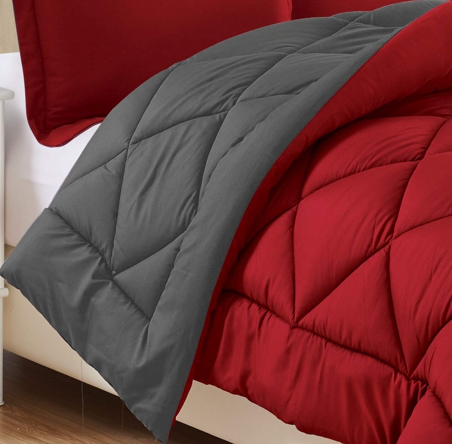 Elegant Comfort Juego de edredón reversible acolchado de 3 piezas con relleno alternativo de plumón de ganso, relleno de edredón suave, calidez