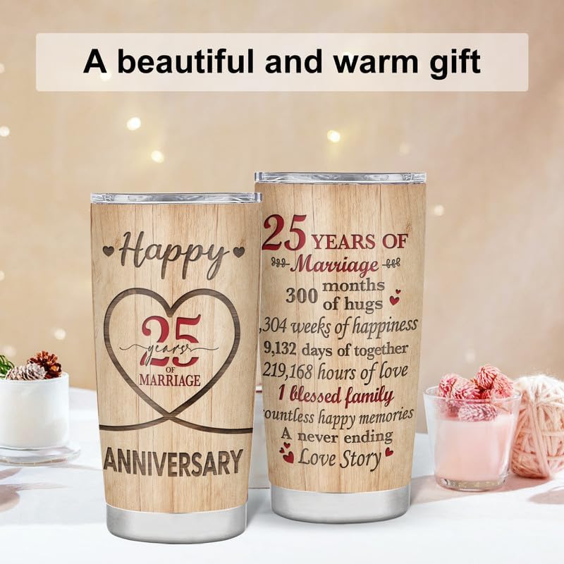 Ani-Cirla Vaso de acero inoxidable aislado al vacío para el 25 aniversario, 25 aniversario de boda, el mejor regalo para pareja, marido, aniversario