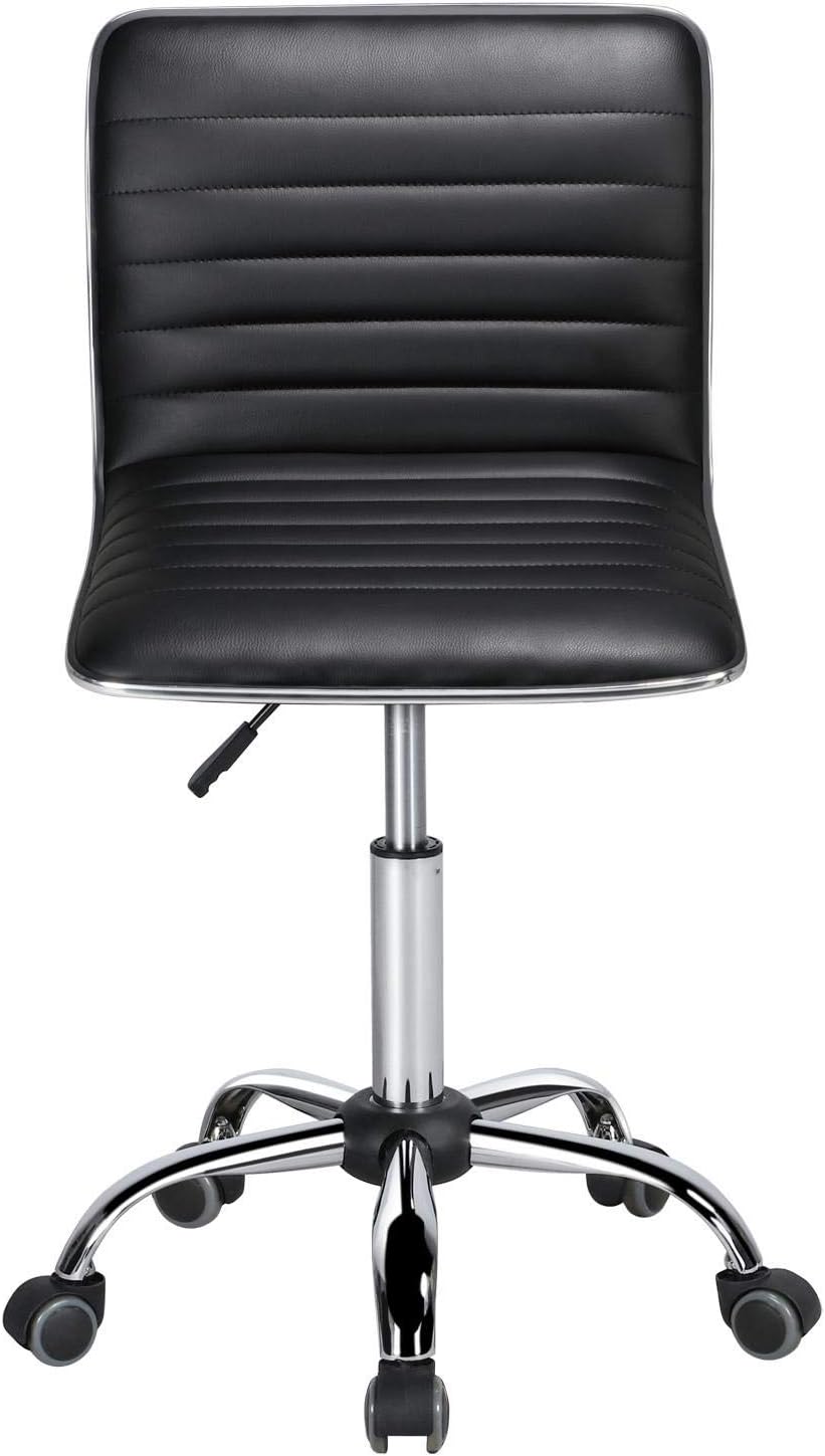 Yaheetech Sillas ejecutivas de piel sintética con respaldo bajo, silla giratoria de oficina con ruedas, color negro