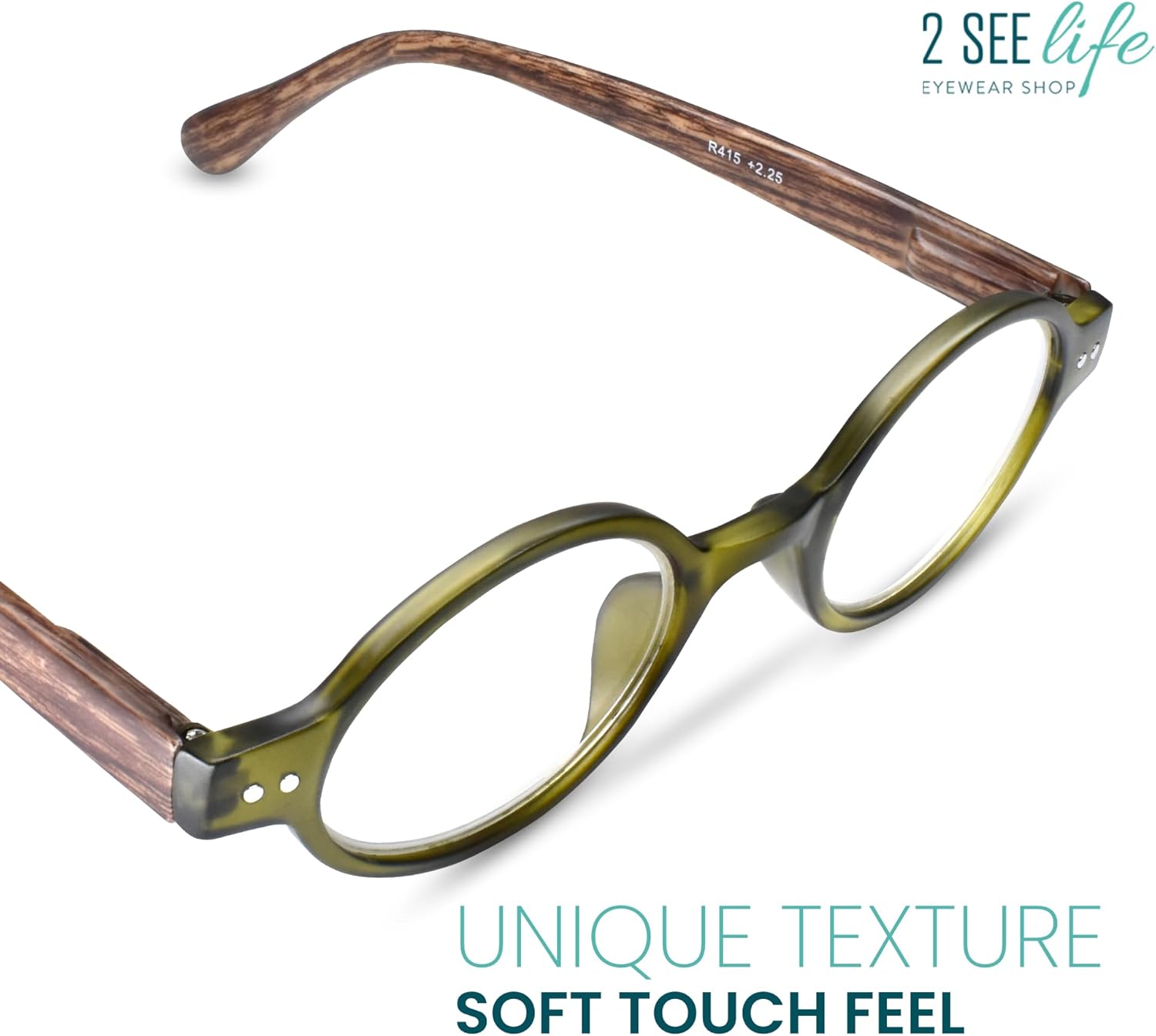 2SeeLife Lentes de lectura redondos retro pequeños y verdes, para hombres y mujeres, para lucir vintage con visión clara, lectores resistentes y