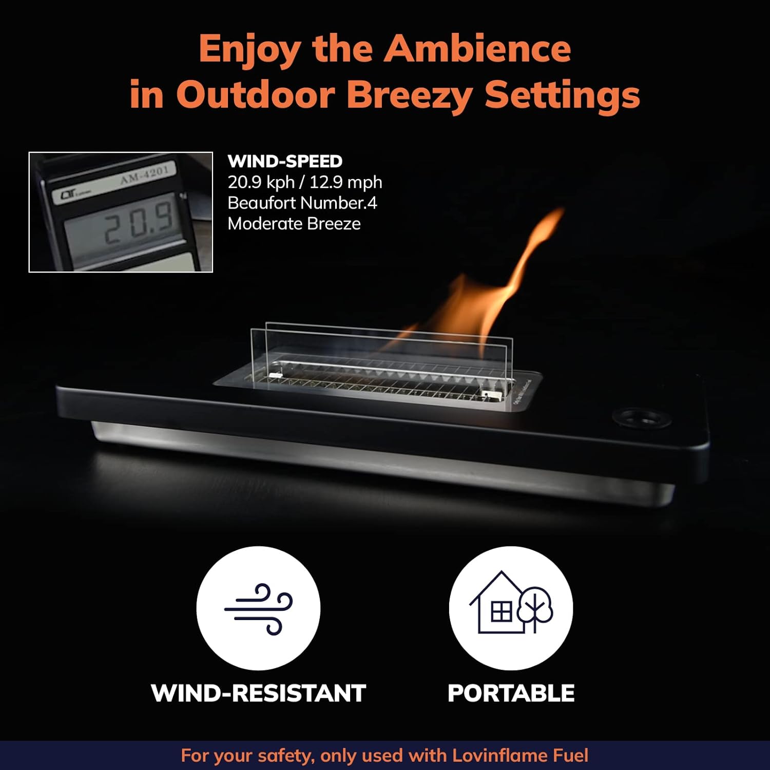 LOVINFLAME Chimenea de mesa de montaña para interiores y exteriores, chimenea de mesa resistente al viento para decoración de balcón y patio,